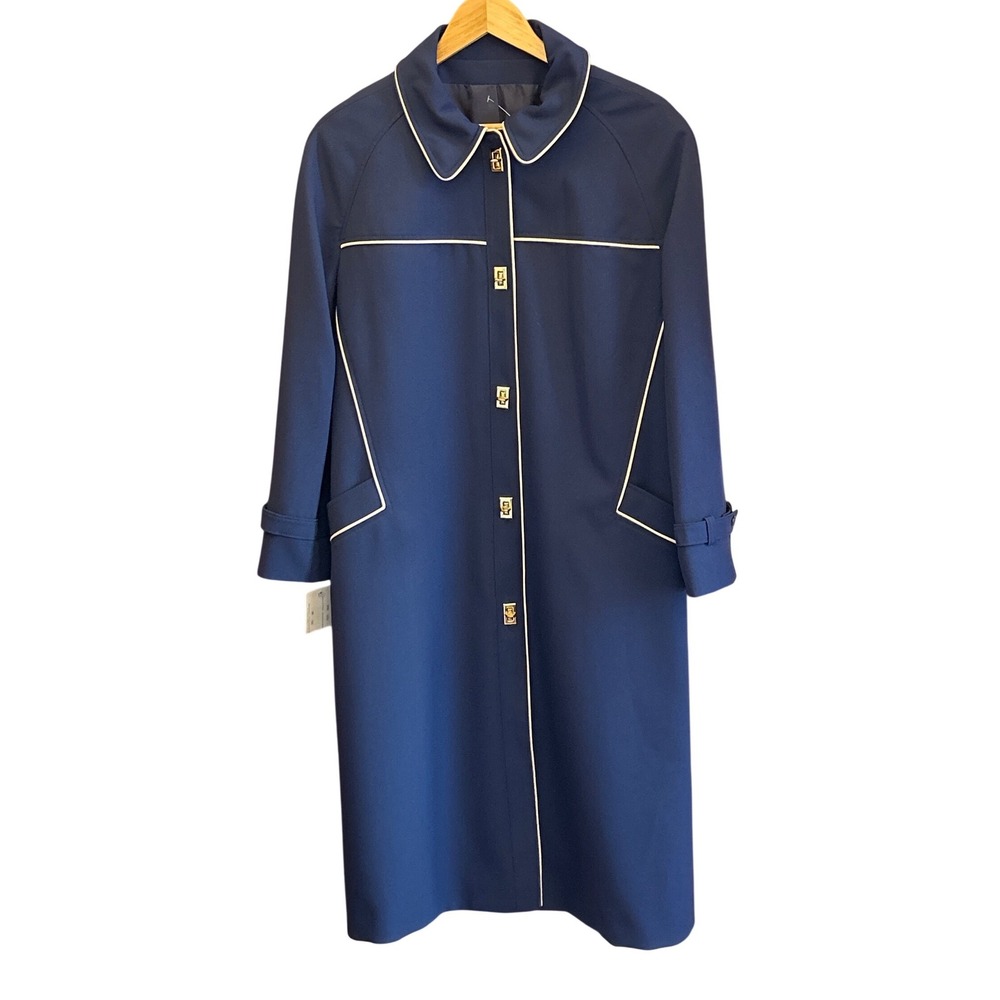 Vintage Voyager West Youthcraft Trench Coat Mod Nautical Navy White Piping New